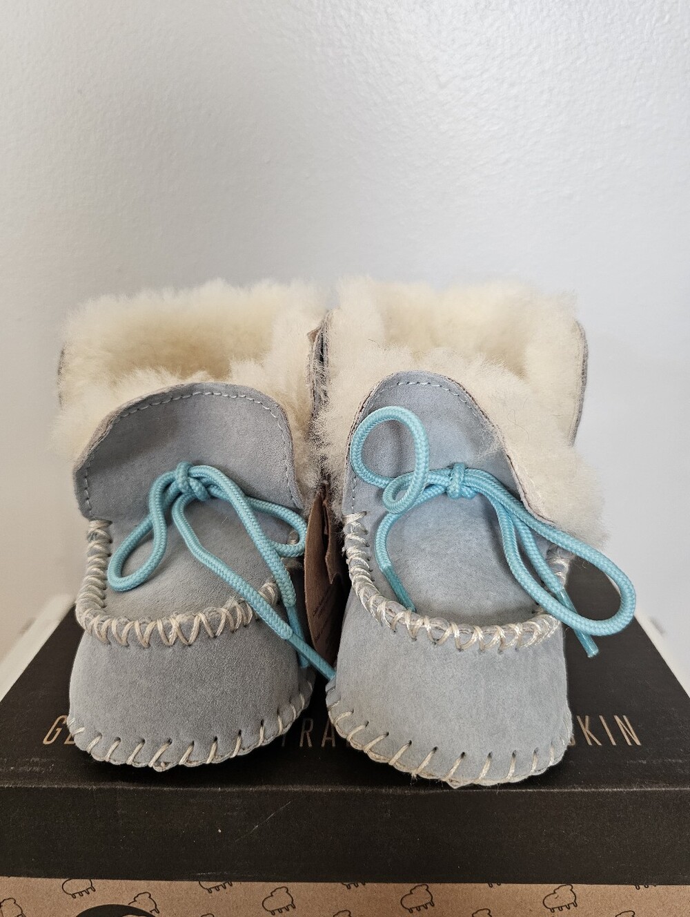 Lamo Light Blue Leather Moccasin Booties For Baby